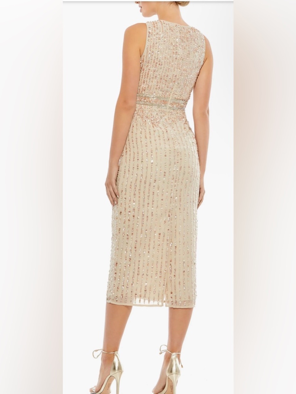 Mac Duggal Sequined Sleeveless V-Neck Midi Sheath Dress Size 4 NWT w Flaws - Picture 2 of 9